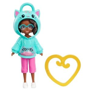 Polly Pocket Friend Clips Doll in Teal Cat Hoodie NEW! Shani Mini doll bag charm
